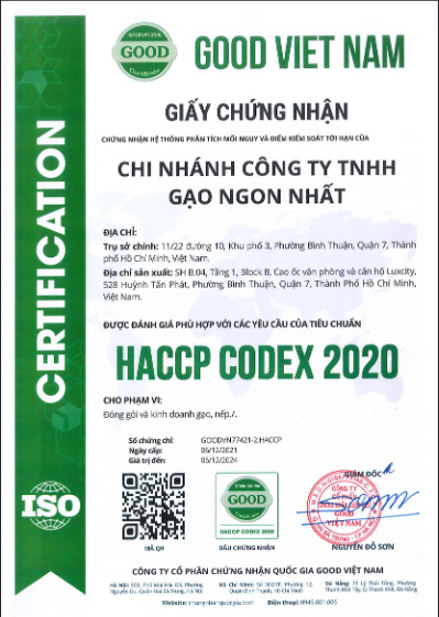 Chứng nhận HACCP - Gạo Ngon Nhất - Công Ty TNHH Gạo Ngon Nhất